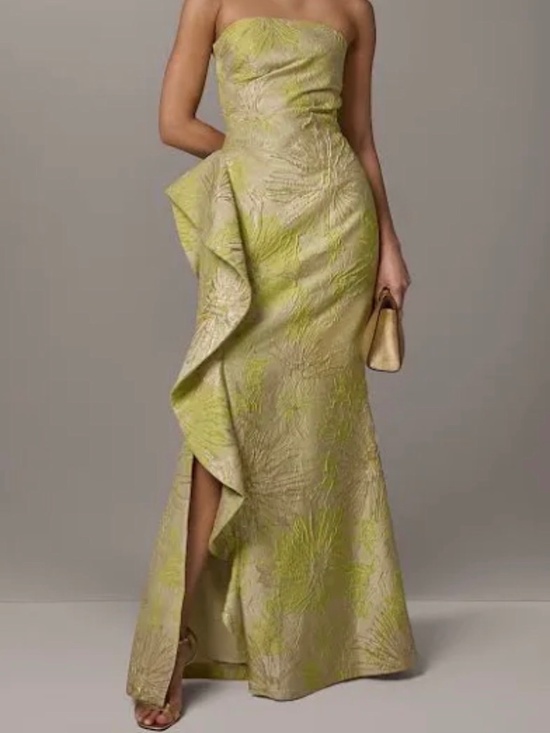Donna Karan Dresses & Skirts - Donna Karan New York Strapless Cascading Ruffle Jacquard Gown Summer Citron Sz14